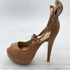 FSJ Nude Peep Toe Platform Pumps Cross Strap High Heels Sandals